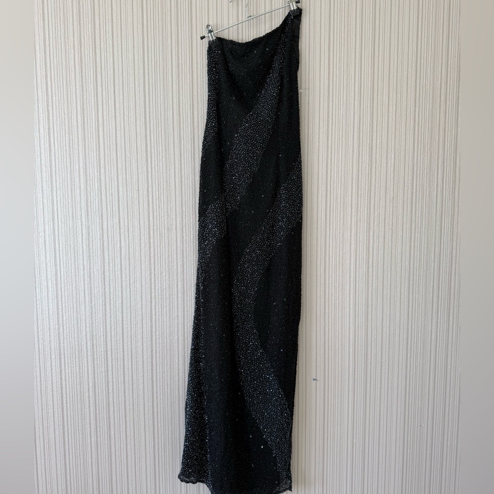 Scala One-Shoulder Black Sequin Evening Gown black tie